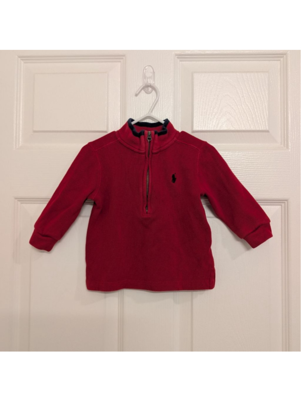 Baby Ralph Lauren Red Quarter-Zip Sweater 18mos Pony Logo Preppy Old Money